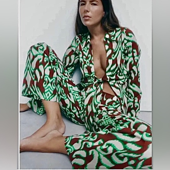 Zara Pants - NWT Zara ikat slightly flared full length linen/cotton pants